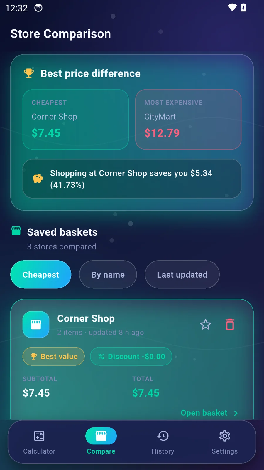 ShopSmart Calculator store comparison screen
